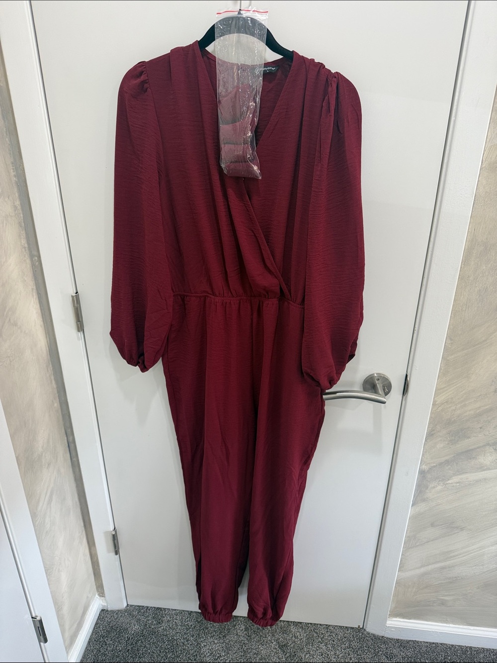 Wine Red Long Sleeve Jumpsuit